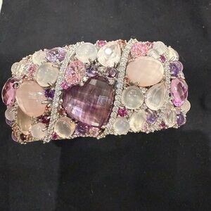 Judith Ripka; Sterling Silver, Hinged Pink and Purple Gemstone Bracelet